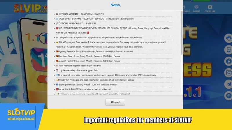 Important regulations for members at SLOTVIP