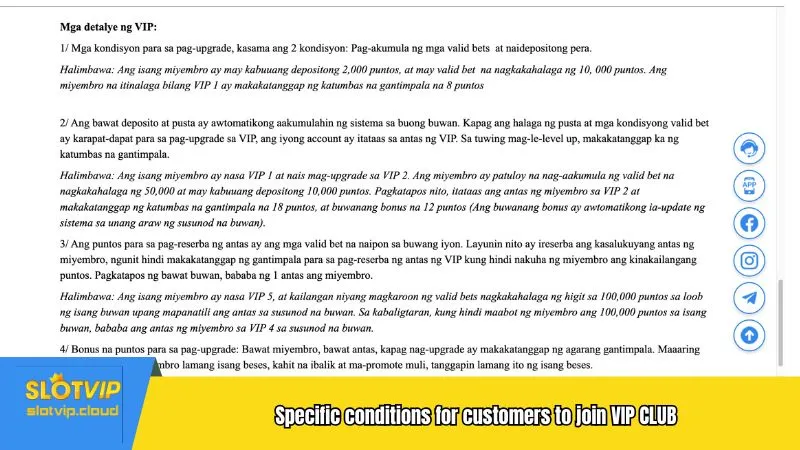 Specific conditions for customers to join VIP CLUB