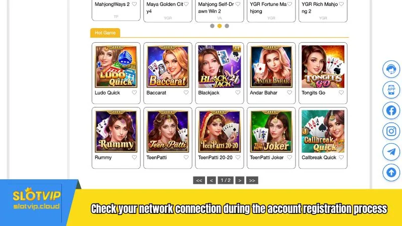 Check the network connection throughout the account registration process