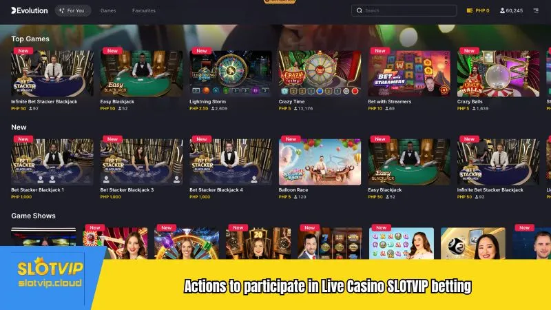 Actions to participate in Live Casino SLOTVIP betting