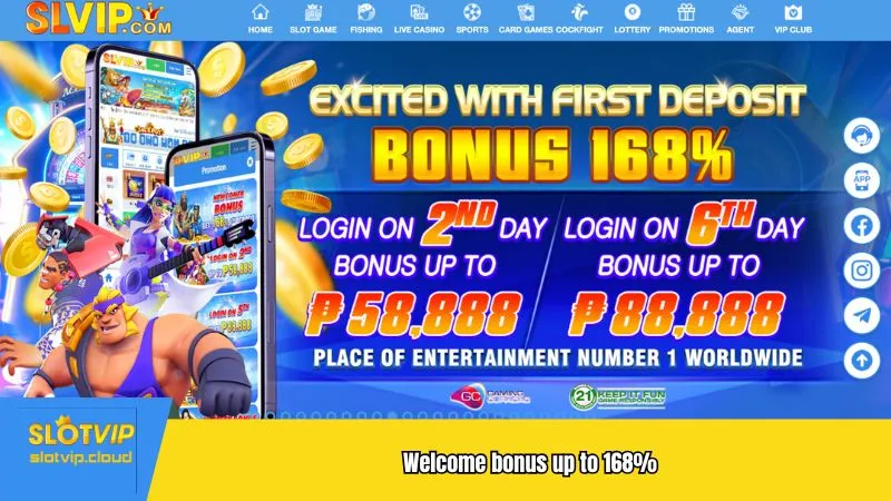 Welcome bonus up to 168%