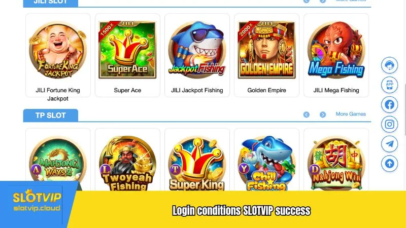 Login conditions SLOTVIP success
