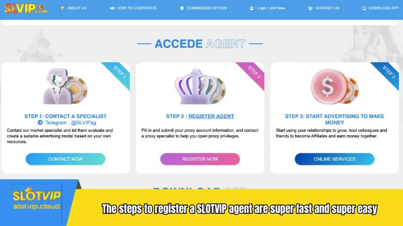 The steps to register a SLOTVIP agent are super fast and super easy